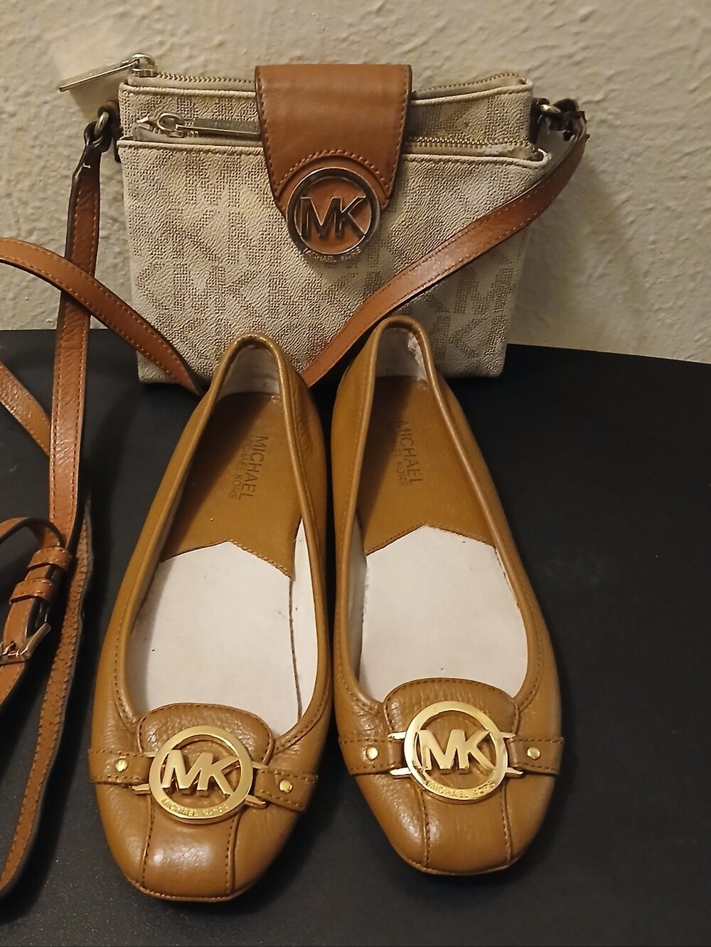 Michael Kors Cognac Leather MK Logo Ballet Flats and Michael Kors Crossbody